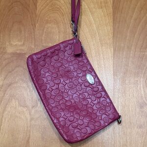 Coach Maroon Embossed Logo Wristlet/Clutch/shoulder bag